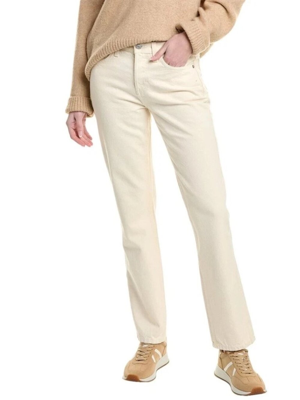 New RE/DONE & PAM THE ANDERSON Straight Fit Button Fly Jeans "Nakedish" Cream 28